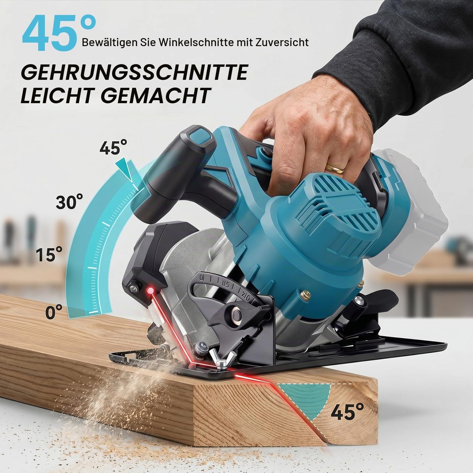 Professional Kreissäge kompatibel mit Makita 18 V Akku mit 2 Sägeblättern (185mm), Schnitttiefe: 60mm, Mit Laser, Handkreissäge, Akku-Kreissäge Bürstenlose Säge mit Einstellbarer Schnittwinkel Tiefe