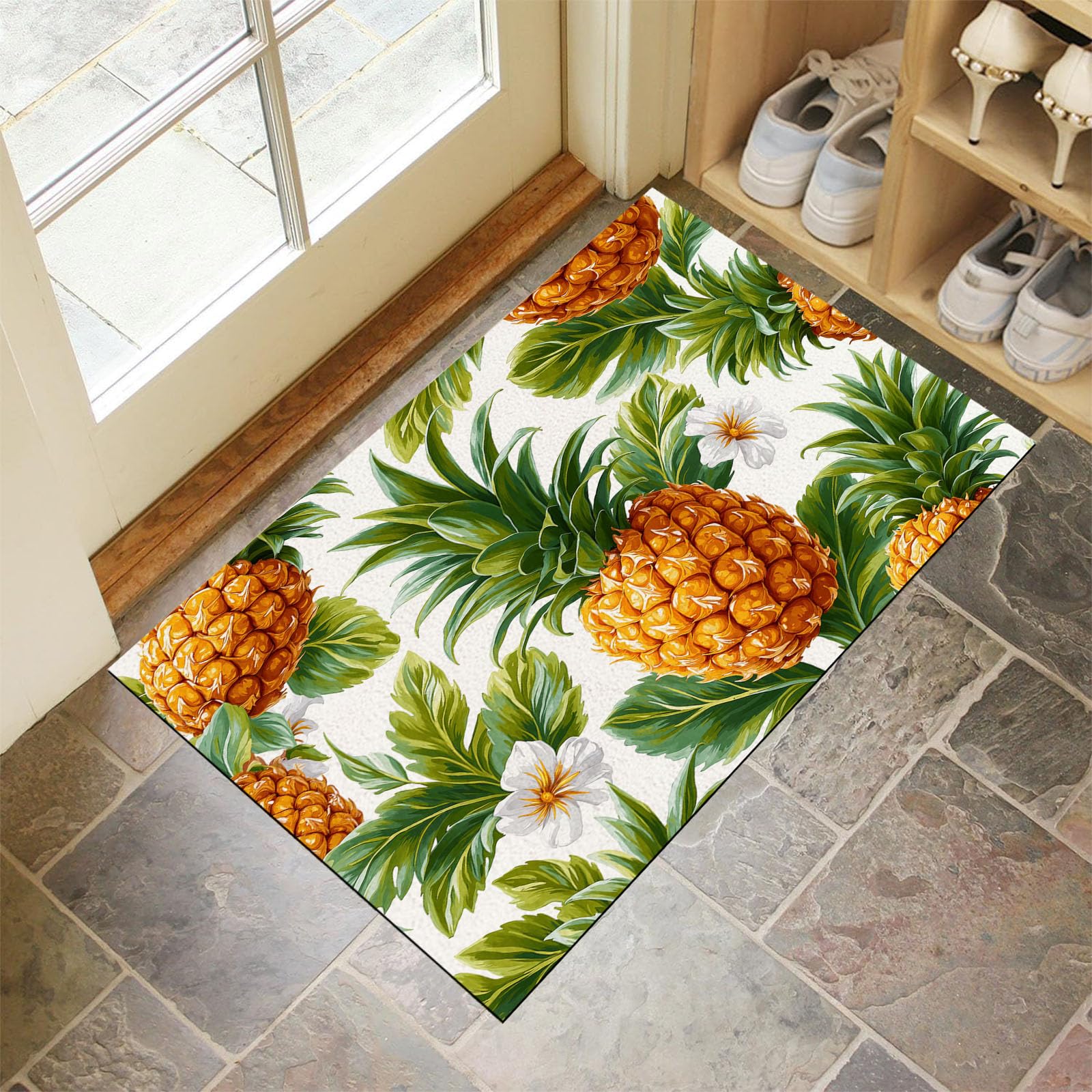 Paillasson fin super doux motif fleurs ananas tapis d'entrée intérieur 60x90