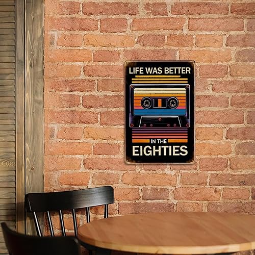 Miniatura 8 de Cinta de cassette retro de los años 80, cartel de metal vintage para interiores y exteriores, regalo ideal de 8 x 12 pulgadas