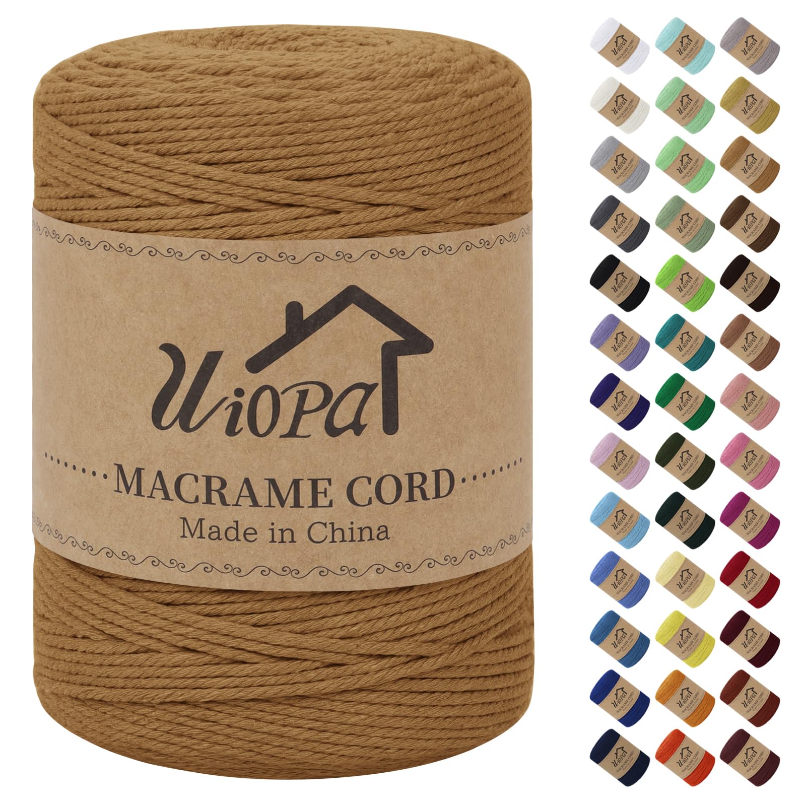 Uiopa Macrame Cord 3mm x 300m Thick Natural Cotton Cord Coloured Macrame Cord 4-Strand Twisted Yarn Macrame Rope for DIY Crafts, Wall Hangings, Plant Hangers, Home Decorations (Apricot)