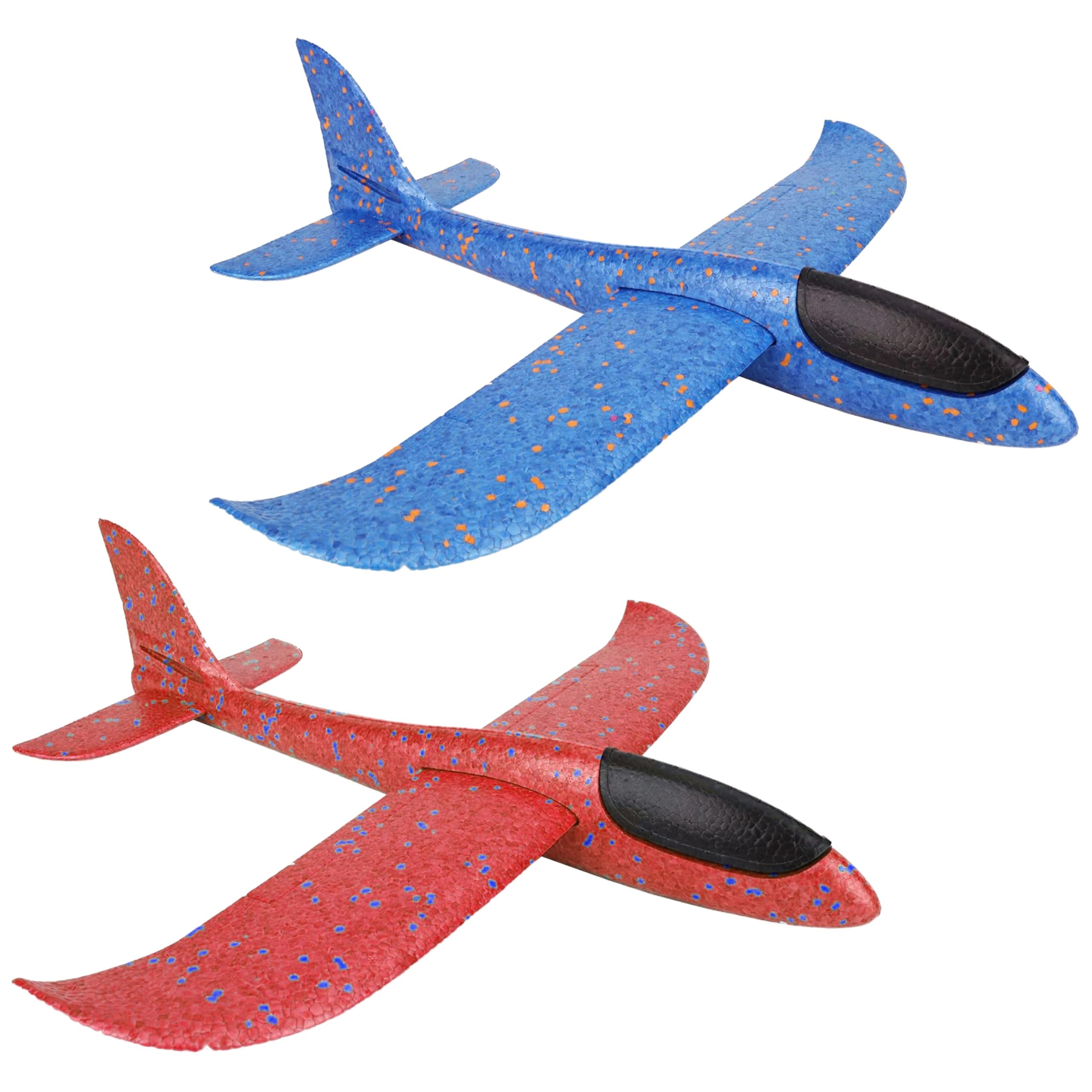 The Magic Toy Shop Set of 2 Foam Glider Planes for Kids 18.5" / 47 cm - High Flying Red & Blue Aeroplanes Featuring EPP Material, Simple Assembly, Two Flight Modes - for Outdoor Play, Parks, Families