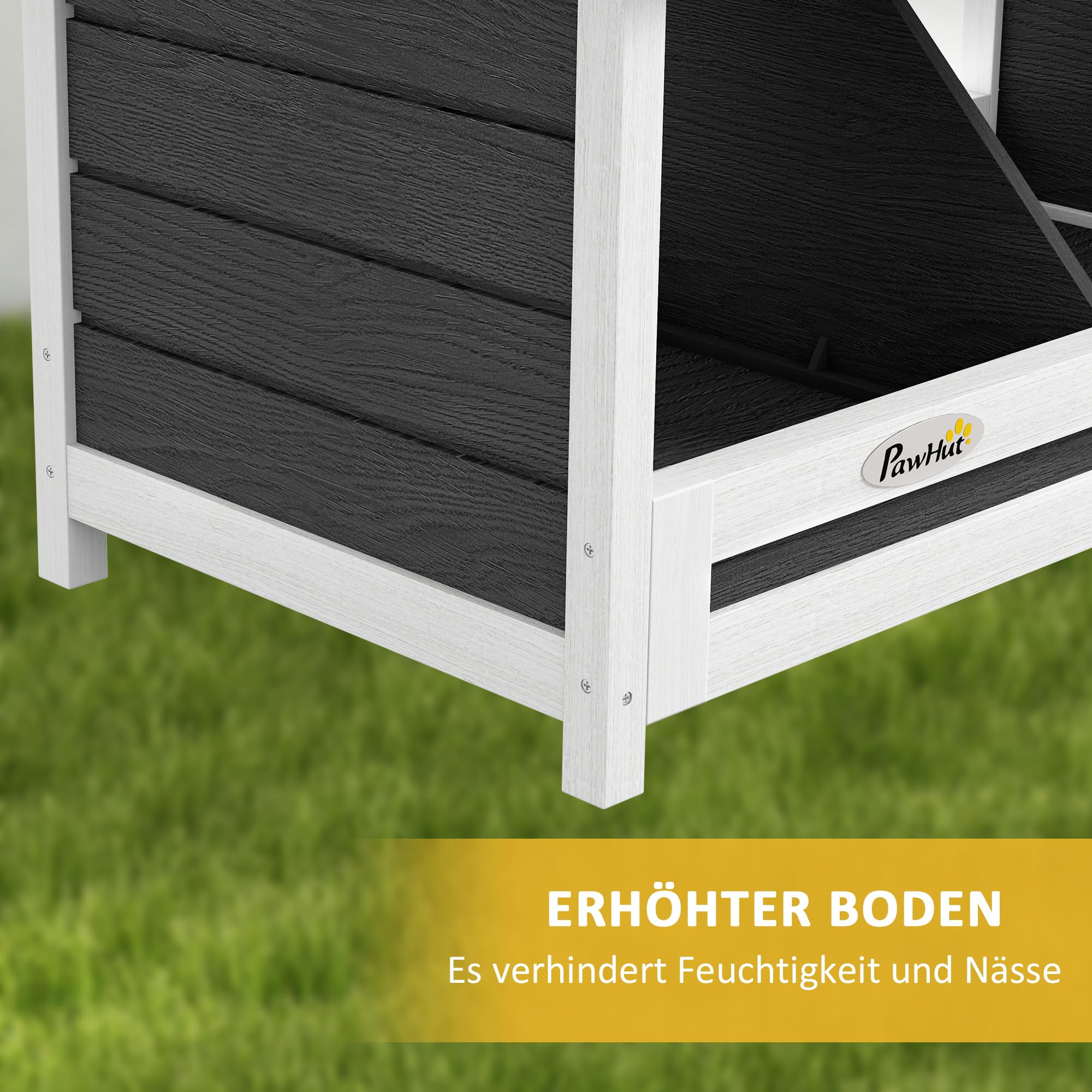 PawHut Legenest für Hühner, Abrollnest aus Holz mit Asphaltdach, erhöhtem Boden, Hühnernest für bis zu 2 Hühner, Geflügelnest für Kleintierstall 66 x 37 x 34 cm, Grau