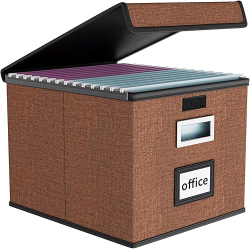Vista 109 de Huolewa Caja organizadora de archivos con tapa, organizador de carpetas de archivos plegable para almacenamiento de documentos de oficina, caja