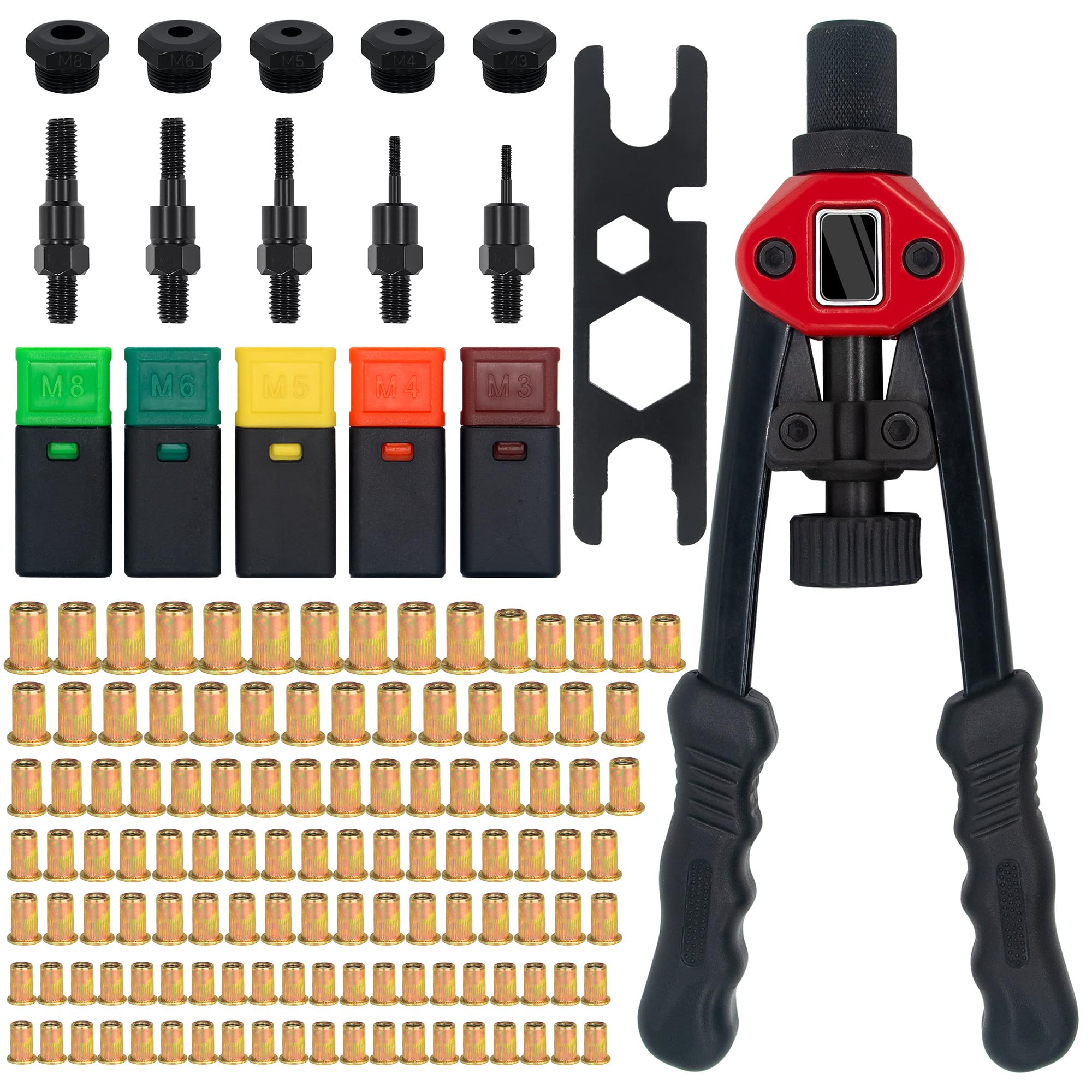 Kit di utensili per rivetti da 35,5 cm con 5 mandrini metrici, rivettatrice manuale professionale