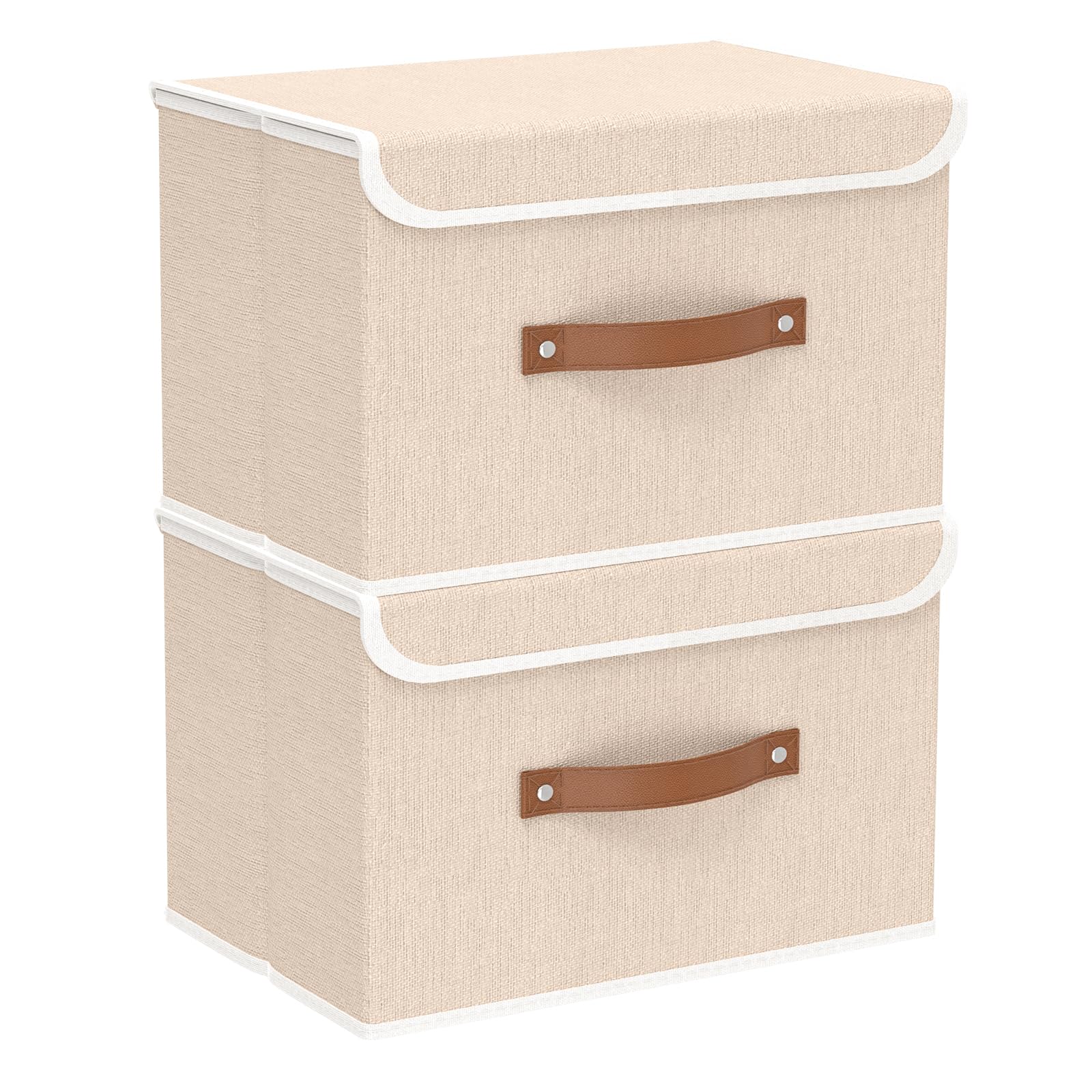 Yawinhe 2 Stück Faltbare Aufbewahrungsbox mit Deckel,38x25x25cm,Beige