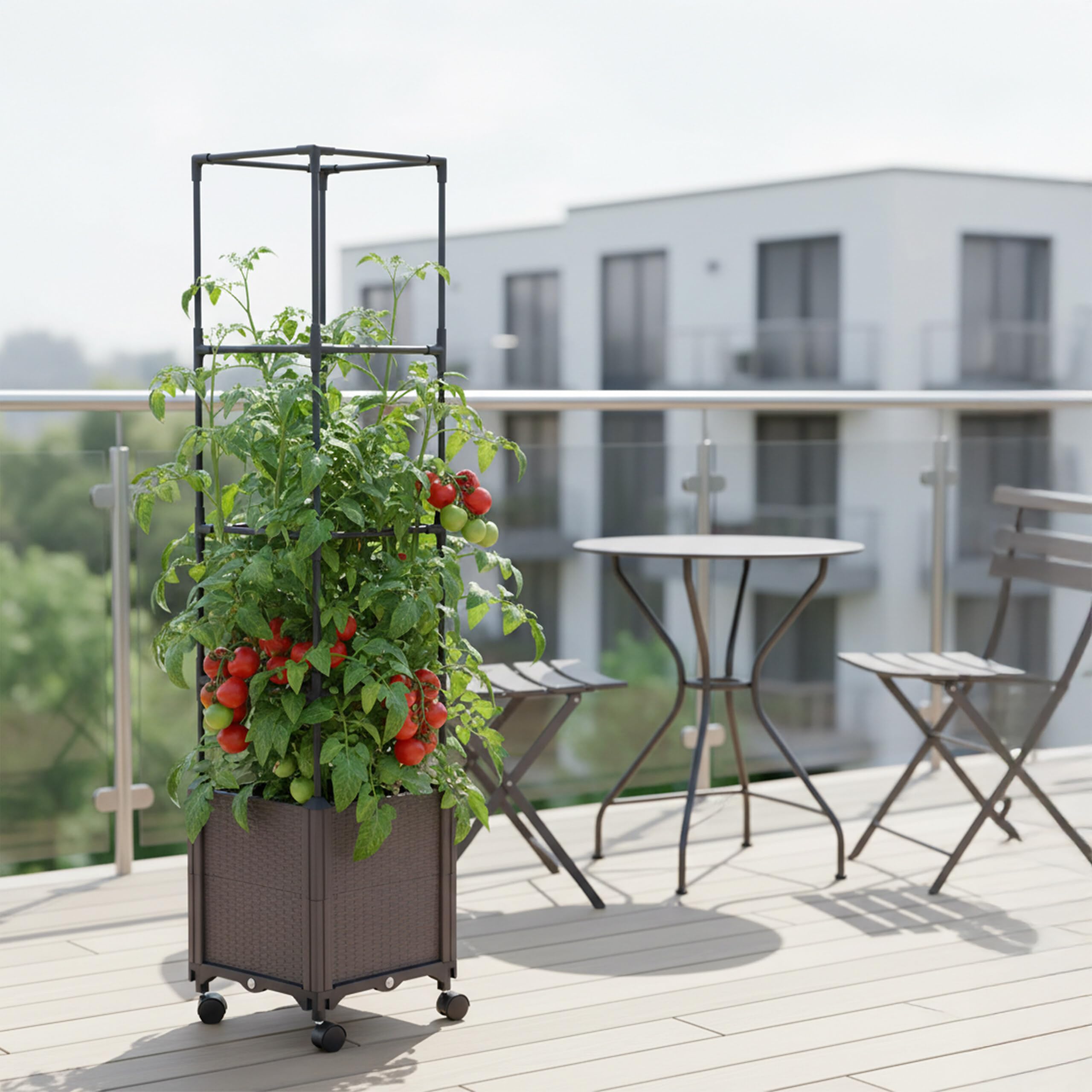 Relaxdays Fioriera con griglia rampicante, Ruote, HxLxP: 135x30x30 cm, plastica, Acciaio, Giardino