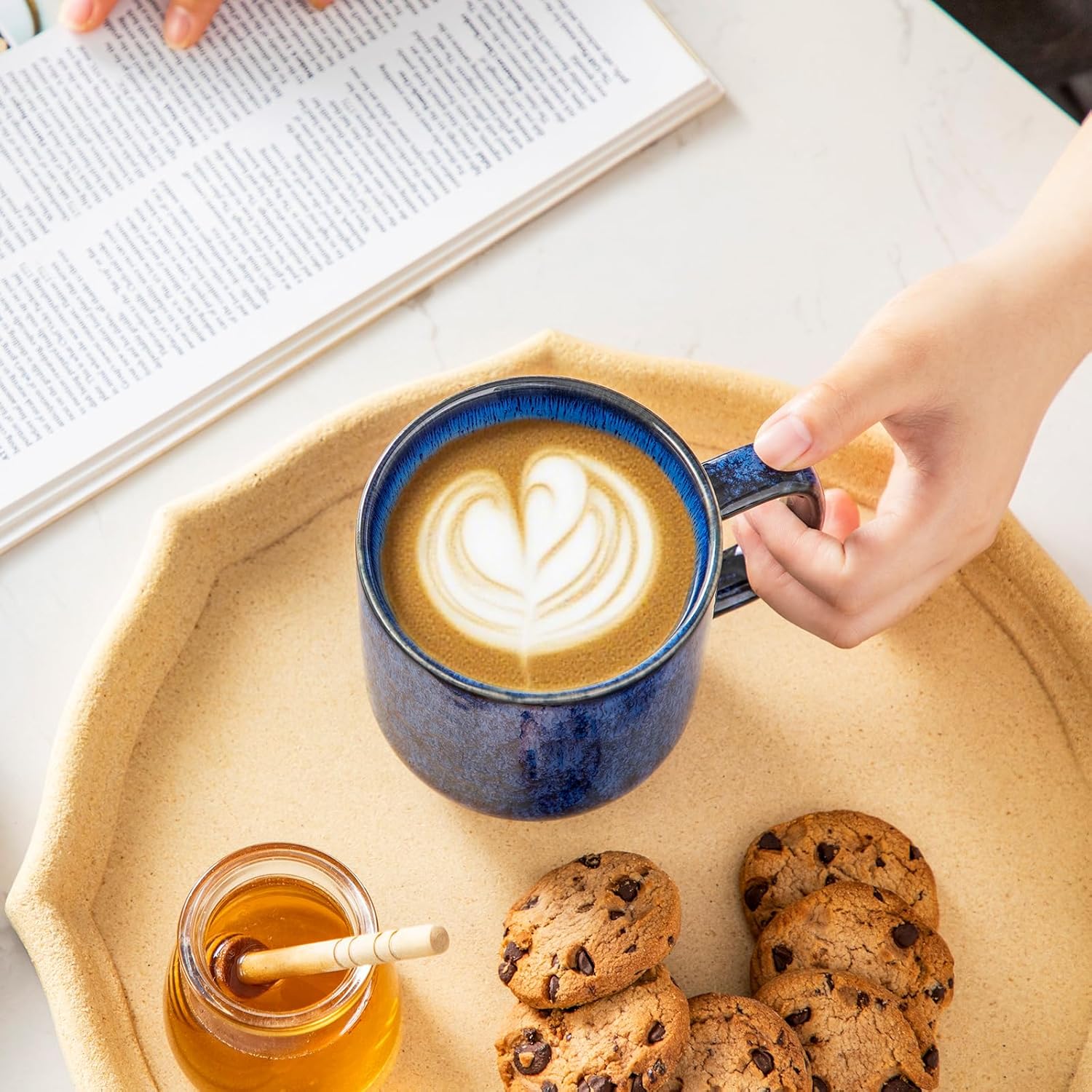 vancasso STARRY Coffee Mugs Set, 16 oz Ceramic Coffee Cups for Americano Hot Tea Iced Coffee Cold Brew Cocoa Milk Stoneware Mugs Set of 6, Dishwasher & Microwave Safe, Blue - Image 6