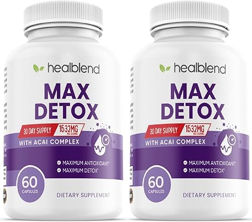 Max Detox Supplement, Advanced Gut Cleanse Detox para mujeres y hombres con psyllium, chlorella, hierba hisopo y papaya, con complejo Acai -