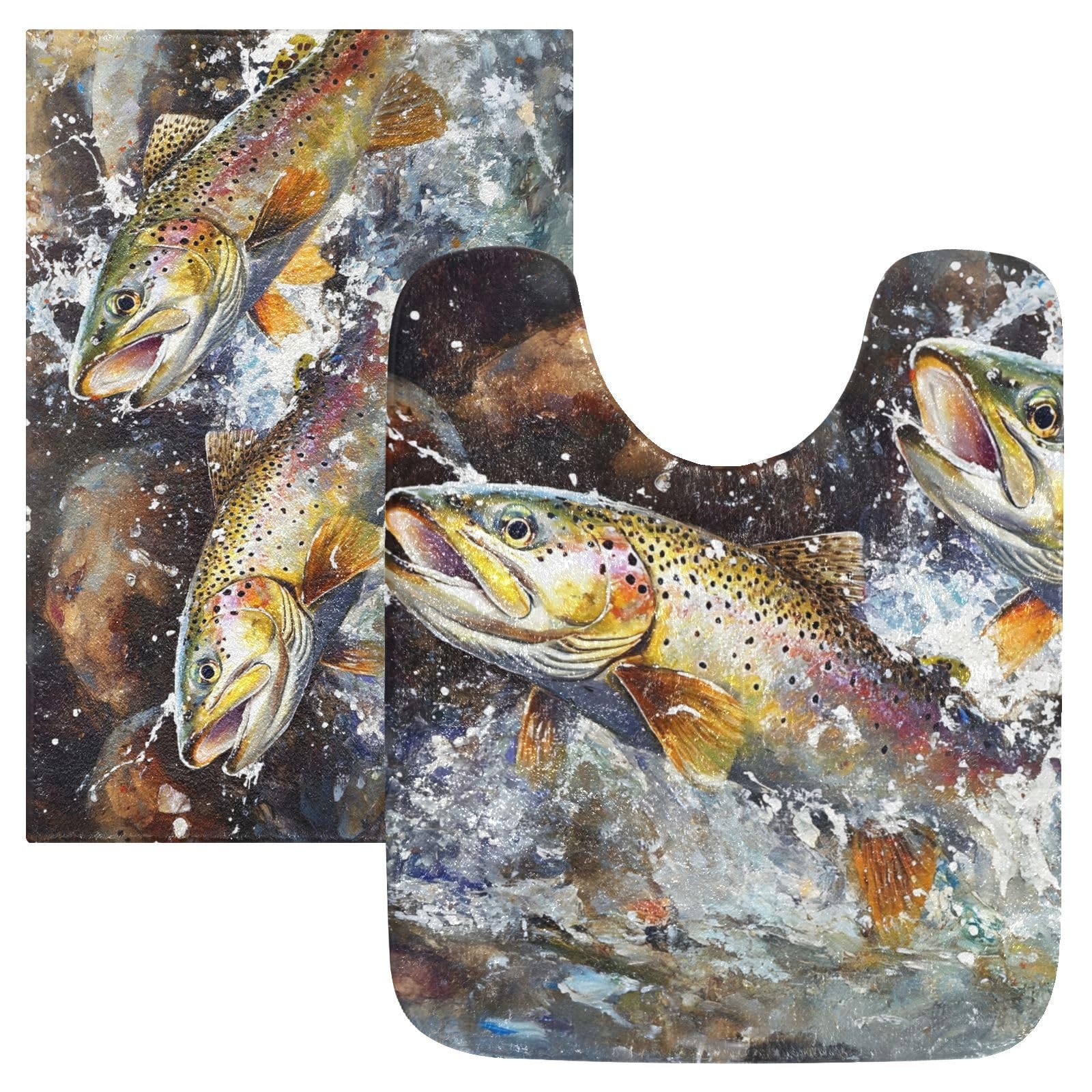 KYZSXZ Bathroom Rug Trout River Print Plush Absorbent Bath Mats with Anti Slip Bottom for Floor Toilet Tub and Shower-Set of 2