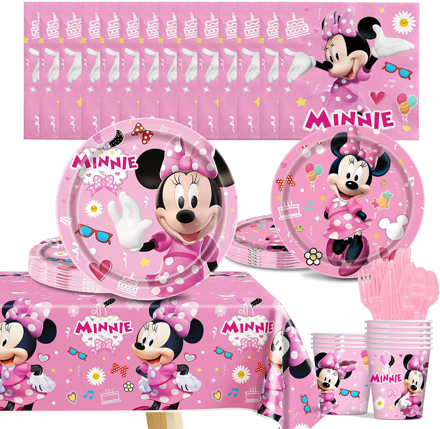 Cartoon Birthday Party Tableware Set – Including 9″ and 7″ Paper Plates, Paper Cup, Napkins, Cup, Fork, Knife, Spoon and Tablecloth, Birthday Party Sets for Boys & Girls (Blue)