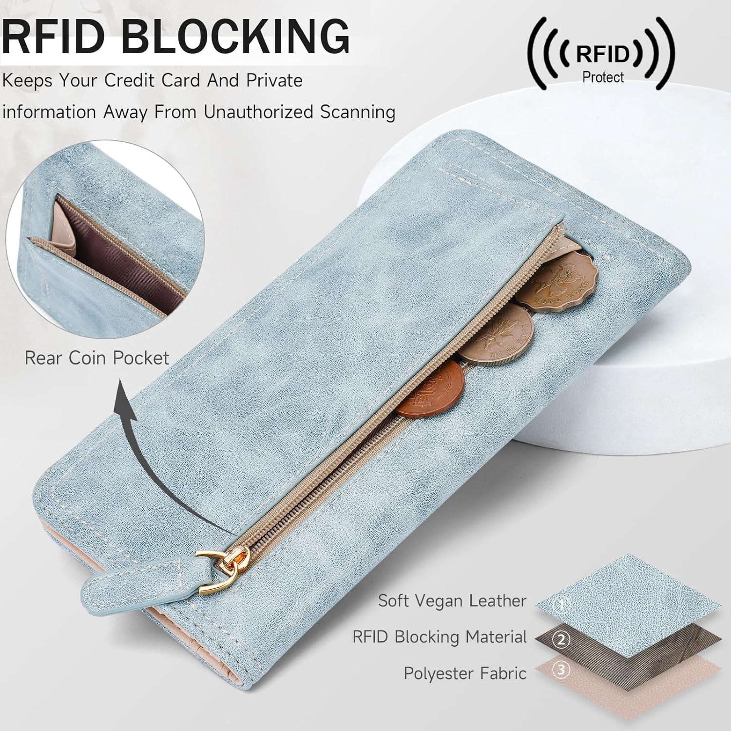 Ultra Thin Wallet Women RFID Blocking Bifold Slim Wallets for Women Ladies Travel Purse Blue - Image 6
