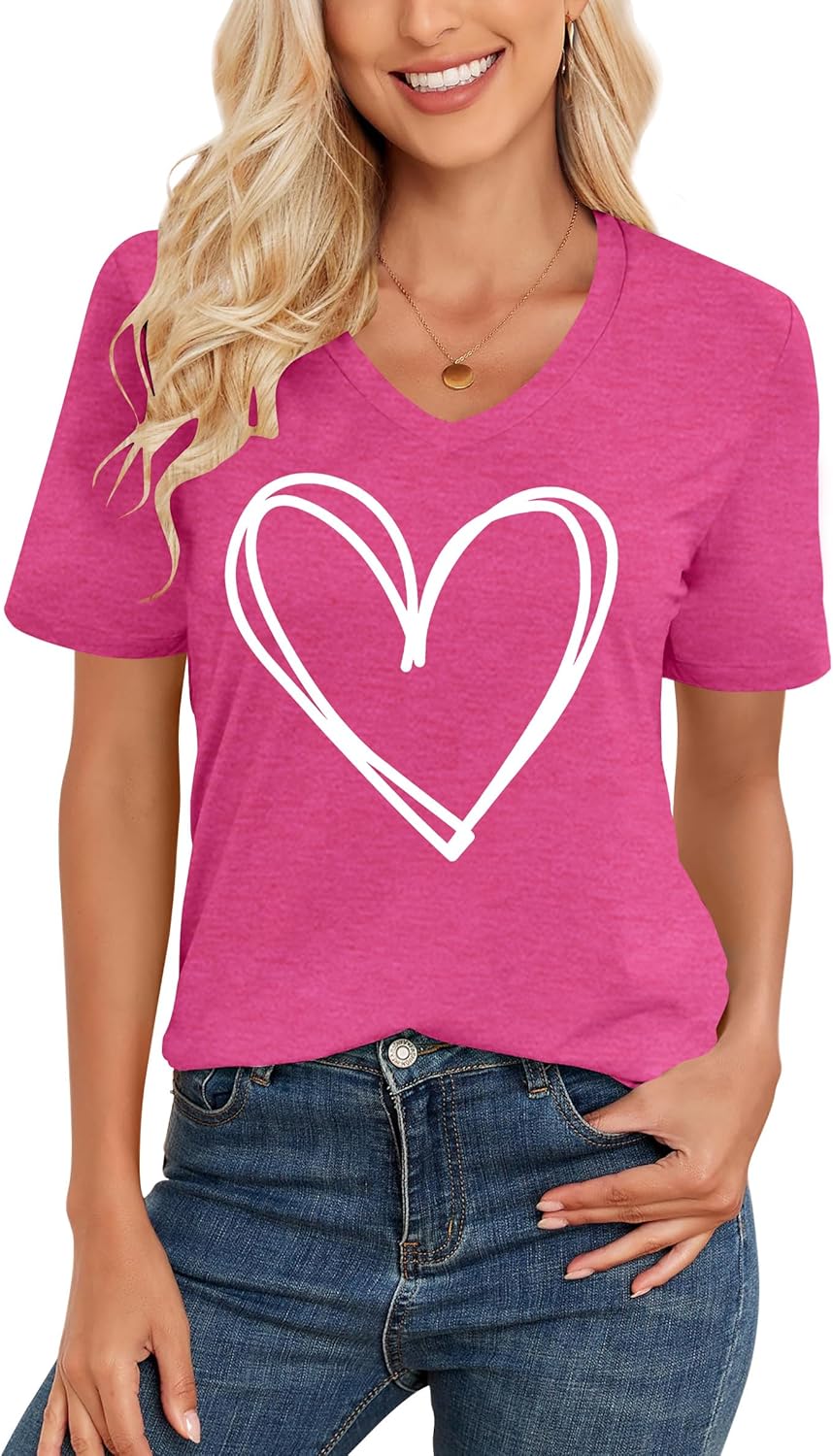 Valentines Shirt Women: Funny Love Heart Graphic Shirts Valentines Gift T Shirt V Neck Short Sleeve Top - Image 2