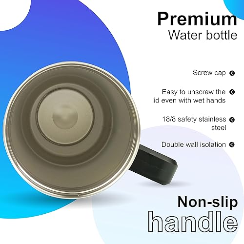 Miniatura 4 de JCDRAGON - Vaso de 40 onzas con asa, de acero inoxidable con tapa y pajita, botella de agua para bebidas calientes y frías, conserva la temperatura