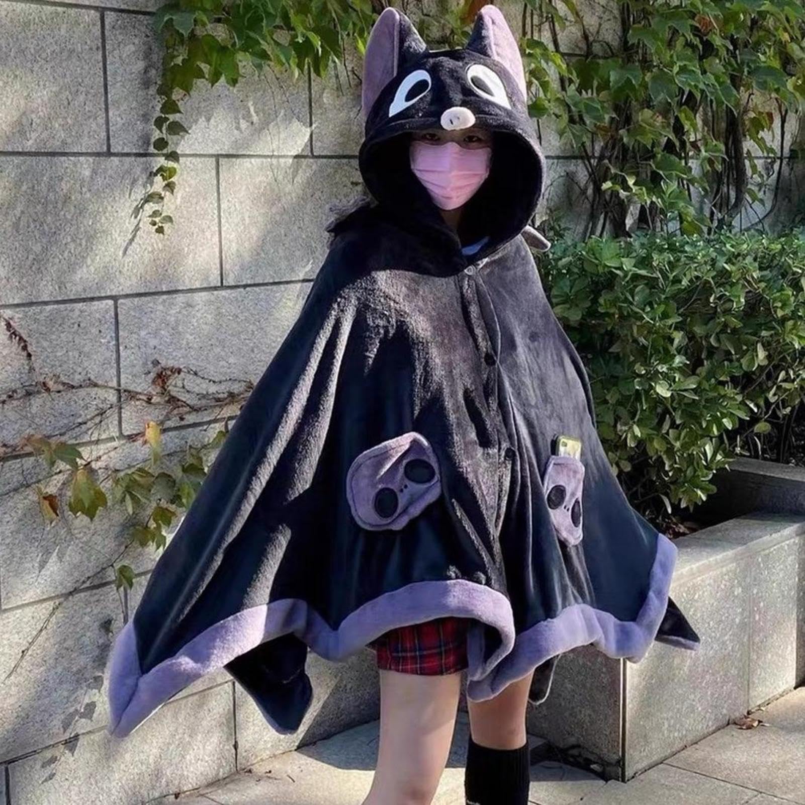Kreskówkowa nietoperzowa koc z kapturem do noszenia na Halloween i cosplay