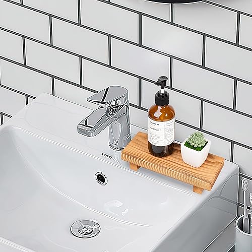 Miniatura 5 de Organizador de encimera de baño, soporte de pedestal de madera, bandeja decorativa de granja, soporte para jabón para decoración de cocina, pequeño,