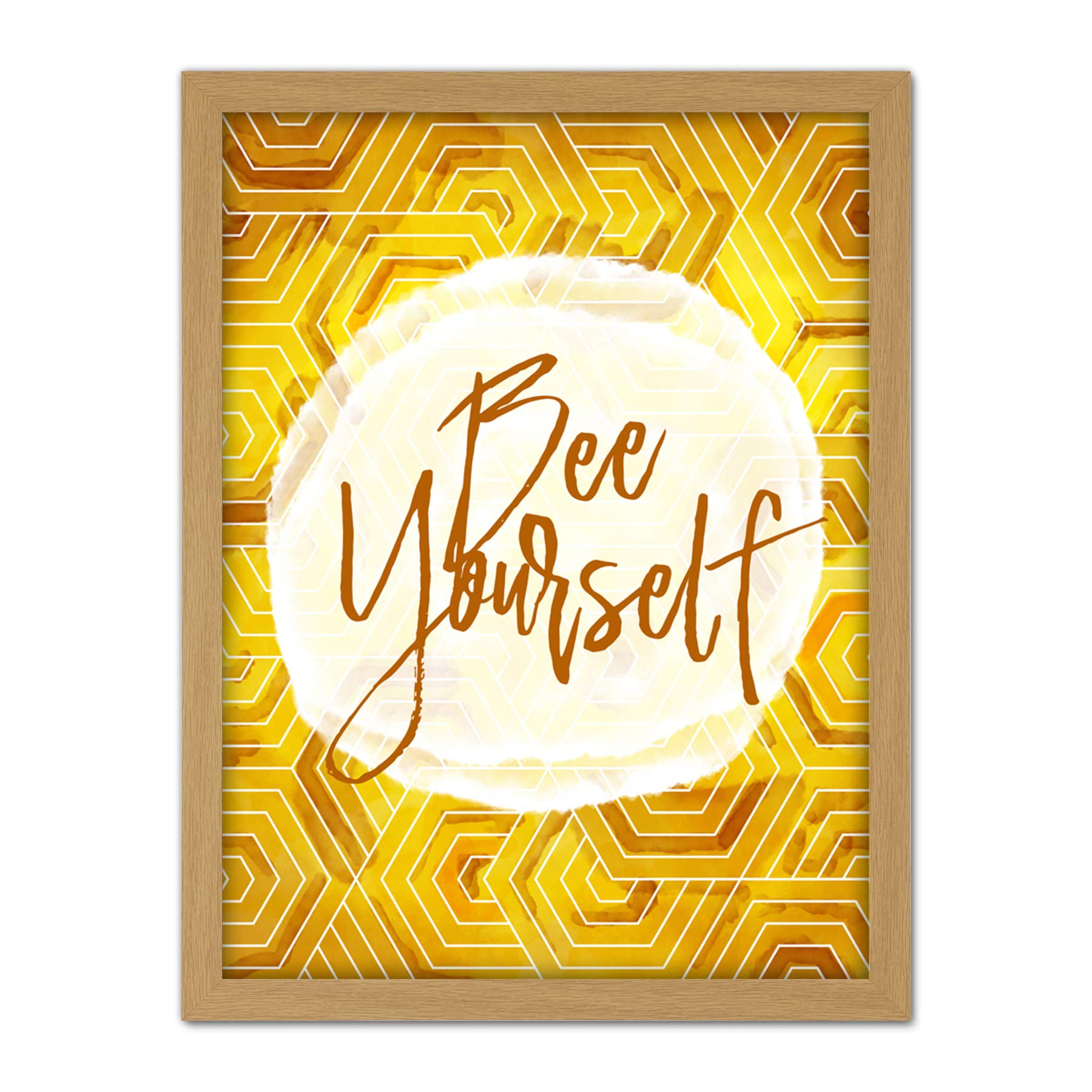 Wee Blue Coo Bee Be Yourself Honeycomb Artwork Framed Wall Art Print 18X24 Inch