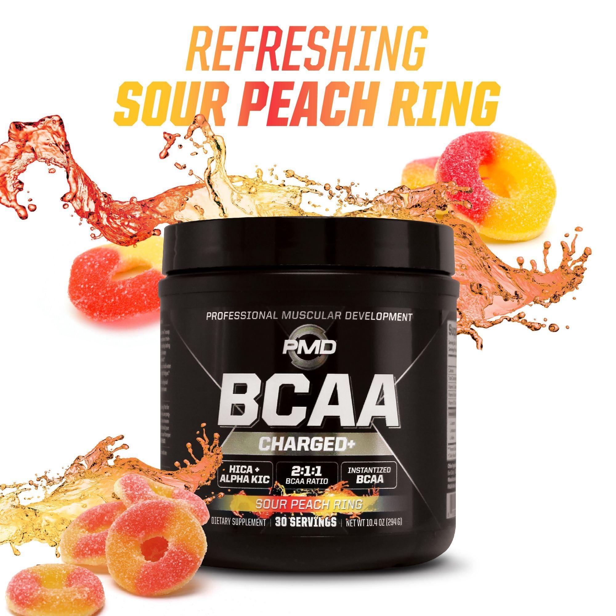 PMD Sports BCAA Charged Delicious Amino Acid Drink Mix for Performance and Recovery - Increase Muscle Function for Workout and Daily Energy - Sour Peach Ring (30 Servings) — Amazon image 6