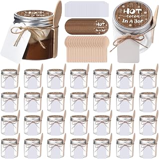 Hoolerry 50 Set Hot Chocolate Jars with Lids 3.4 oz Small Jars Party Favors | with Blank Tags String, Hot Cocoa Supplies, Mini Chocolate Bar Kit, Christmas Candy Gifts, Winter Wedding, Baby Shower Party