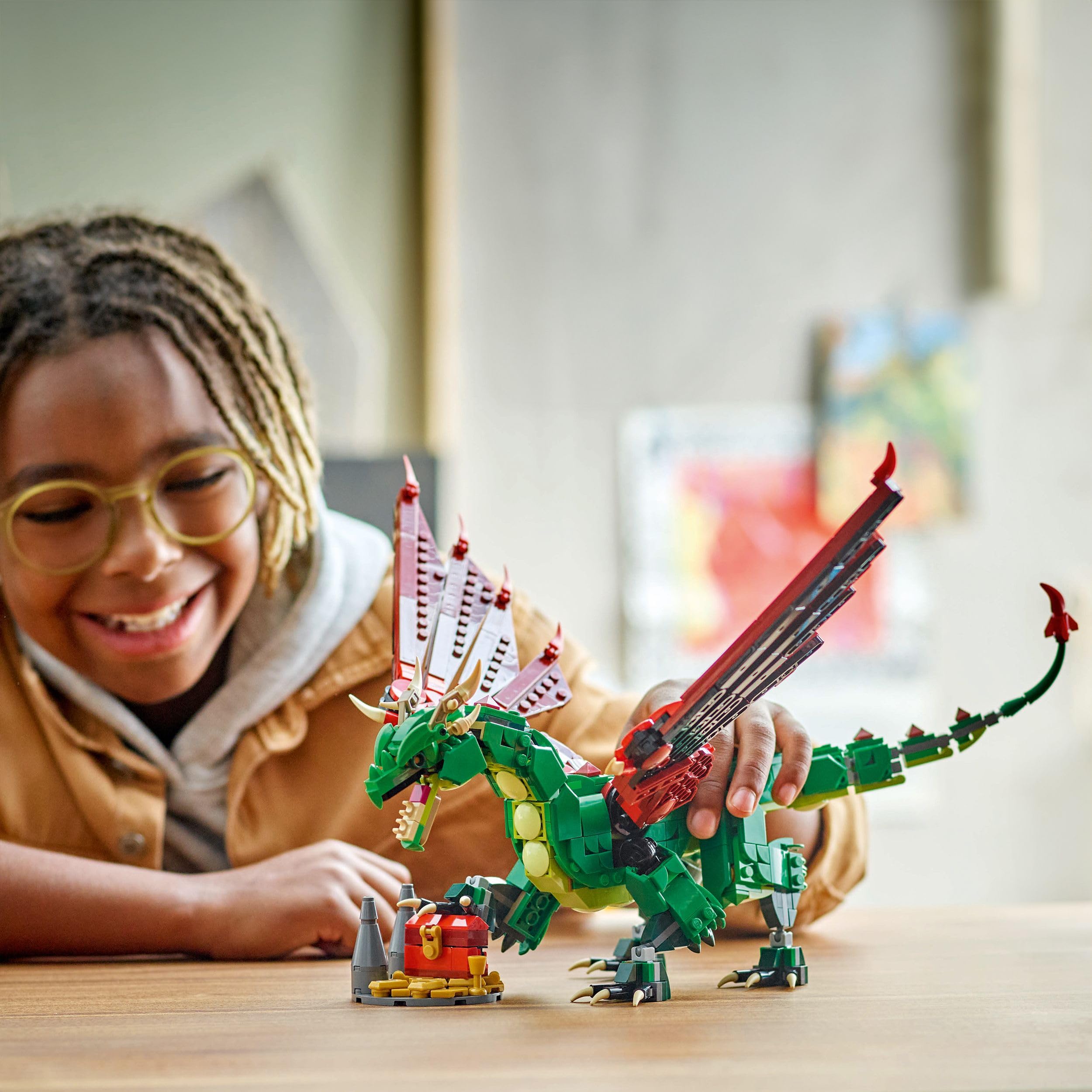 LEGO Creator 3 en 1 Dragón Medieval Transformable en Ave Fénix o Serpiente Marina, Animales de Juguete, Figuras Articuladas, Regalo de Cumpleaños para Niños y Niñas de 9 Años o Más 31161