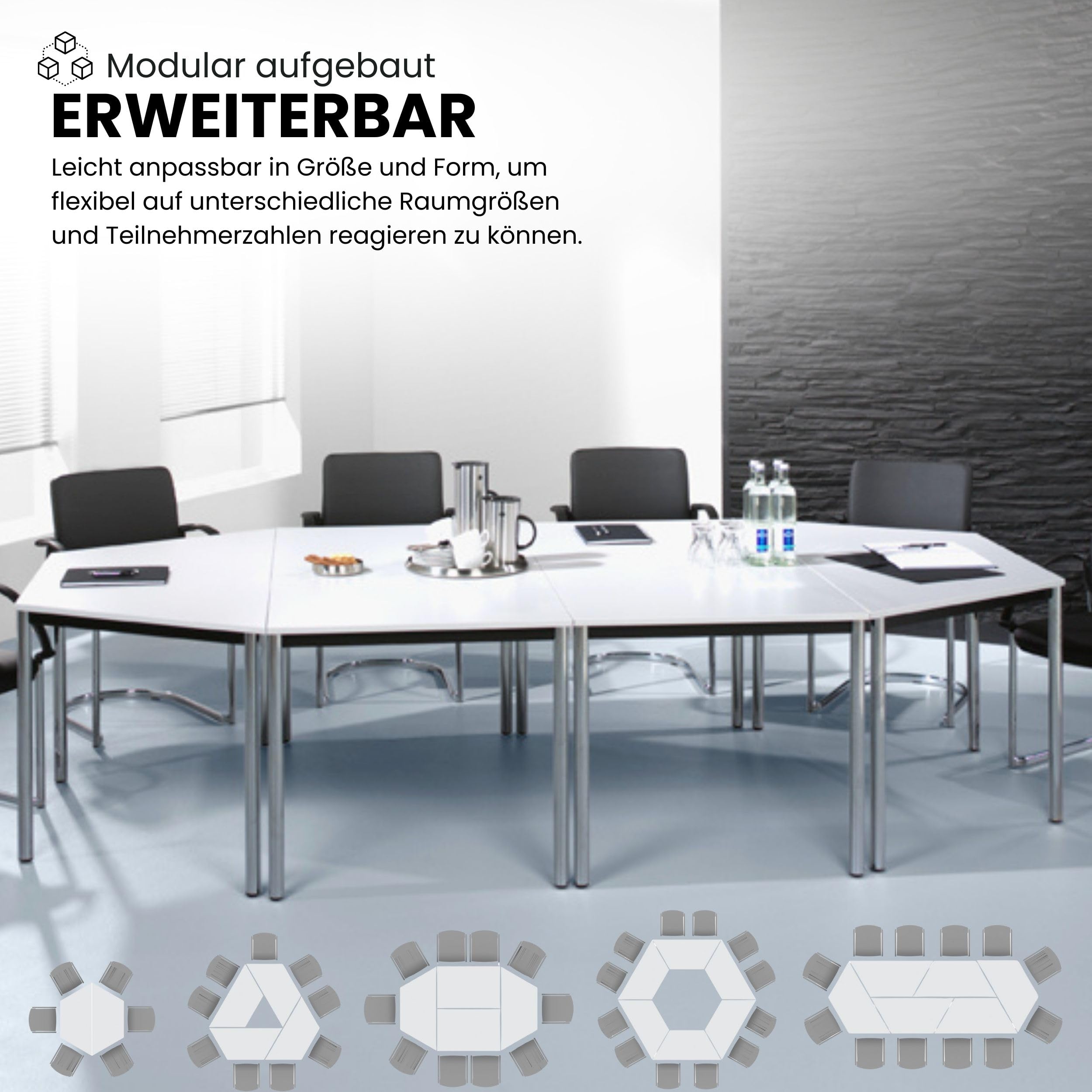 bümö Multifunktionstisch Buche, Tisch 160 x 80 cm, Tischfuß verchromt - einfacher Tisch, Besprechungstisch System D-Serie, Konferenztisch, Meetingtisch, Mehrzwecktisch, Pausentisch