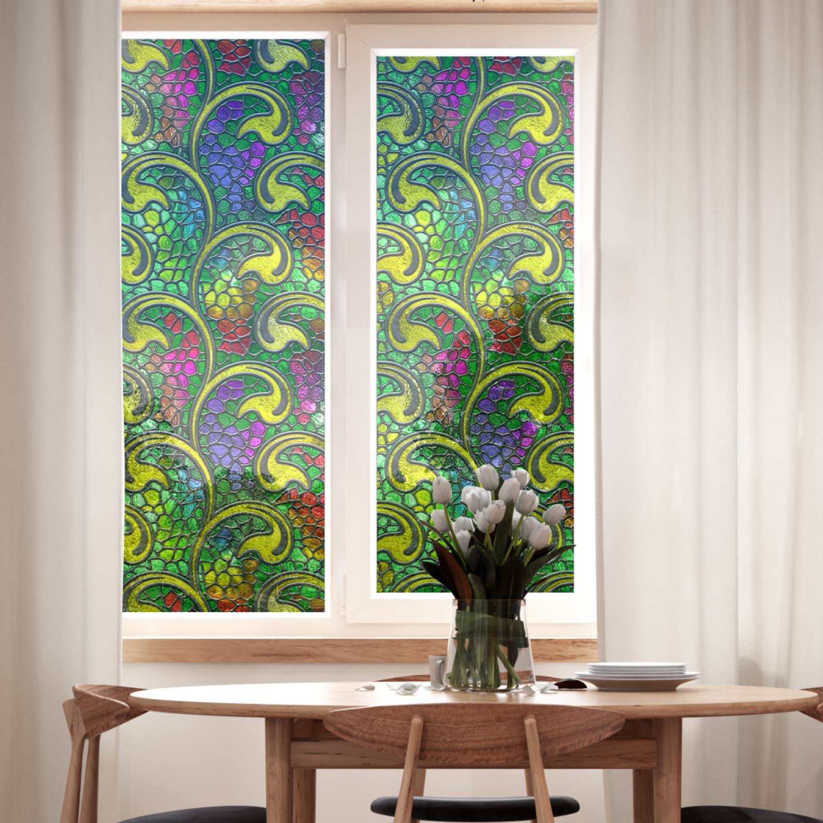 Pellicola per vetri oscurante,Pellicola privacy finestre,anti-peeping,Autoadesive,Anti-UV,strisce colorate ,Ideale per Ufficio Camera da Letto Sala(90cmx200cm)