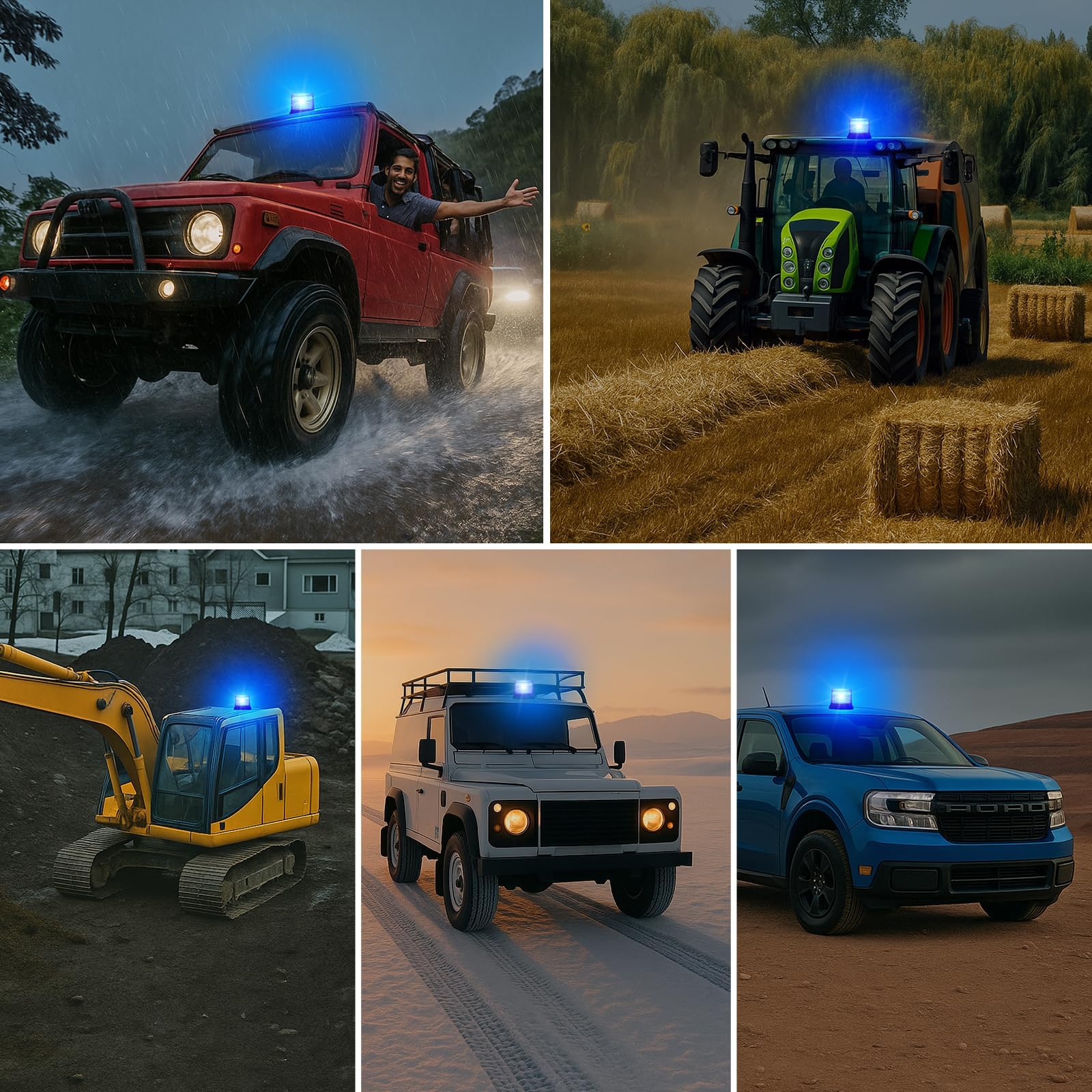 Justech Lumière Rotative 72LED Approuvée Stroboscopique E57, Lumière d’avertissement Sans Fil Bleue avec Télécommande, étanche IP65, 6 Modes de Vol pour Camion 12V / 24V, Remorque, Tracteur