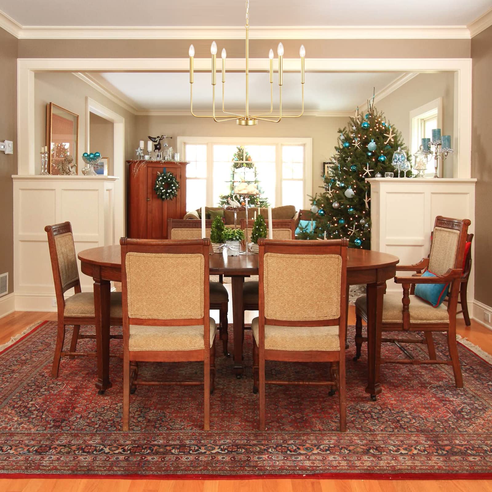 Goldene Kronleuchter-Leuchten, Decke, 6 Lichter, Hängender Moderner Bauernhaus-Kronleuchter Für Esszimmer, Kerze, Goldene Pendelleuchte Für Kücheninsel, Wohnzimmer, Foyer, Schlafzimmer