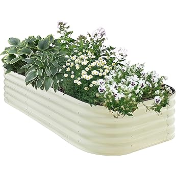8x2x1.5ft Galvanized Raised Garden Bed - 18“ Tall Metal Planter Box for Vegetables, Flowers, Herbs, Rust-Resistant Outdoor Garden Box, Easy Assembly Raised Beds for Gardening, Beige