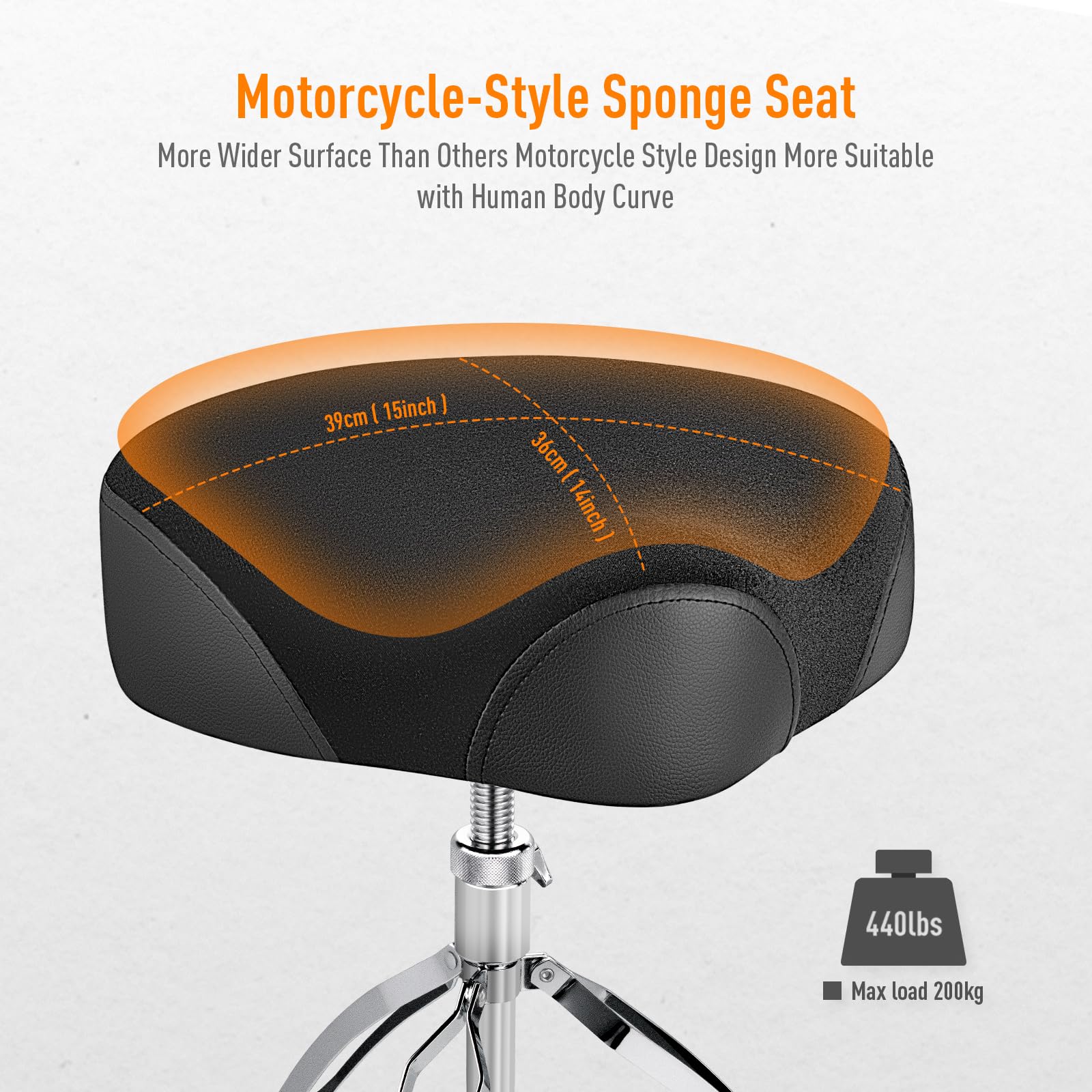 SONICAKE Tabouret de Batterie Selle Réglable en Hauteur de 46-64cm Noir