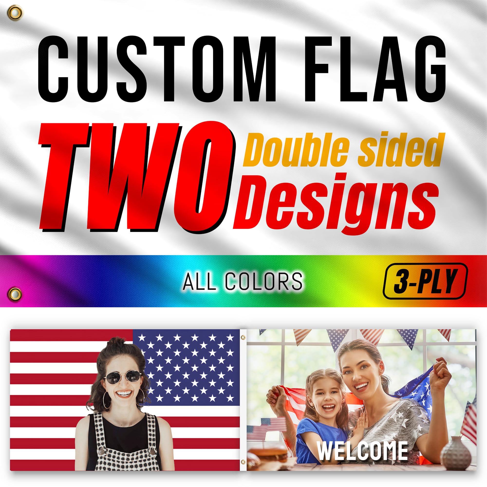 Show Two Designs on One Flag - Custom Double Sided flag 3X5 FT-Print Your Own Logo/Photo/Picture/Text - Personalized Outdoor Pink Proud Flags Banners-Customized Indoor decoration Gift 3x5 Foot