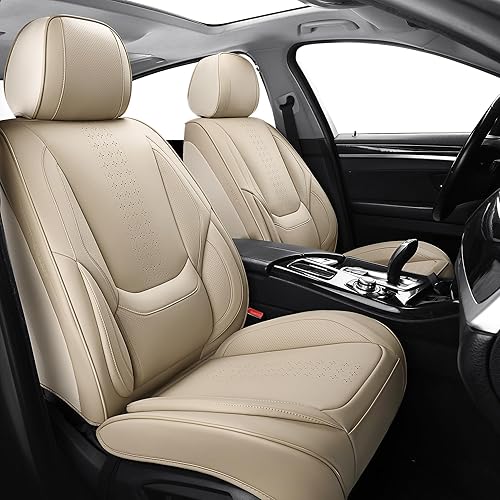 Chezope Fundas de asiento de automóvil beige, par delantero, protectores de asiento de automóvil transpirables, accesorios de automóvil resistentes