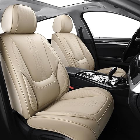 Chezope Car Seat Covers Front Pair Set Fit for Most Cars SUV Sedans Trucks Leather Car Seat Cushion Automotive Seat Cover Car Accessories Waterproof Car Seat Covers SUV (Front Pair Beige)