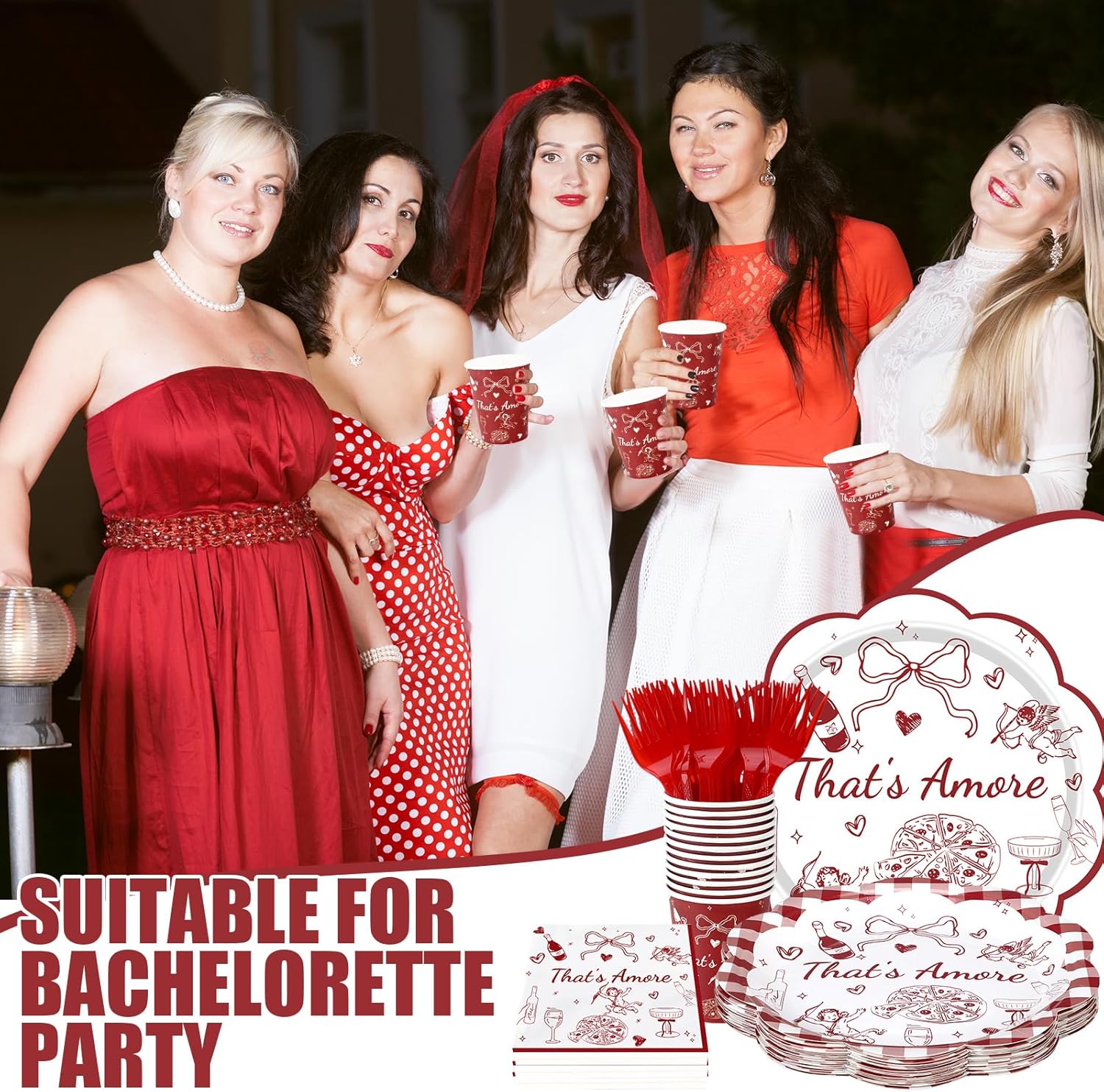 Zubebe 120 Pcs That's Amore Bridal Shower Decorations Serves 24 Italy Paper Plates and Napkins Pizza Wine Disposable Tableware Set Bachelorette Party Supplies Decorations