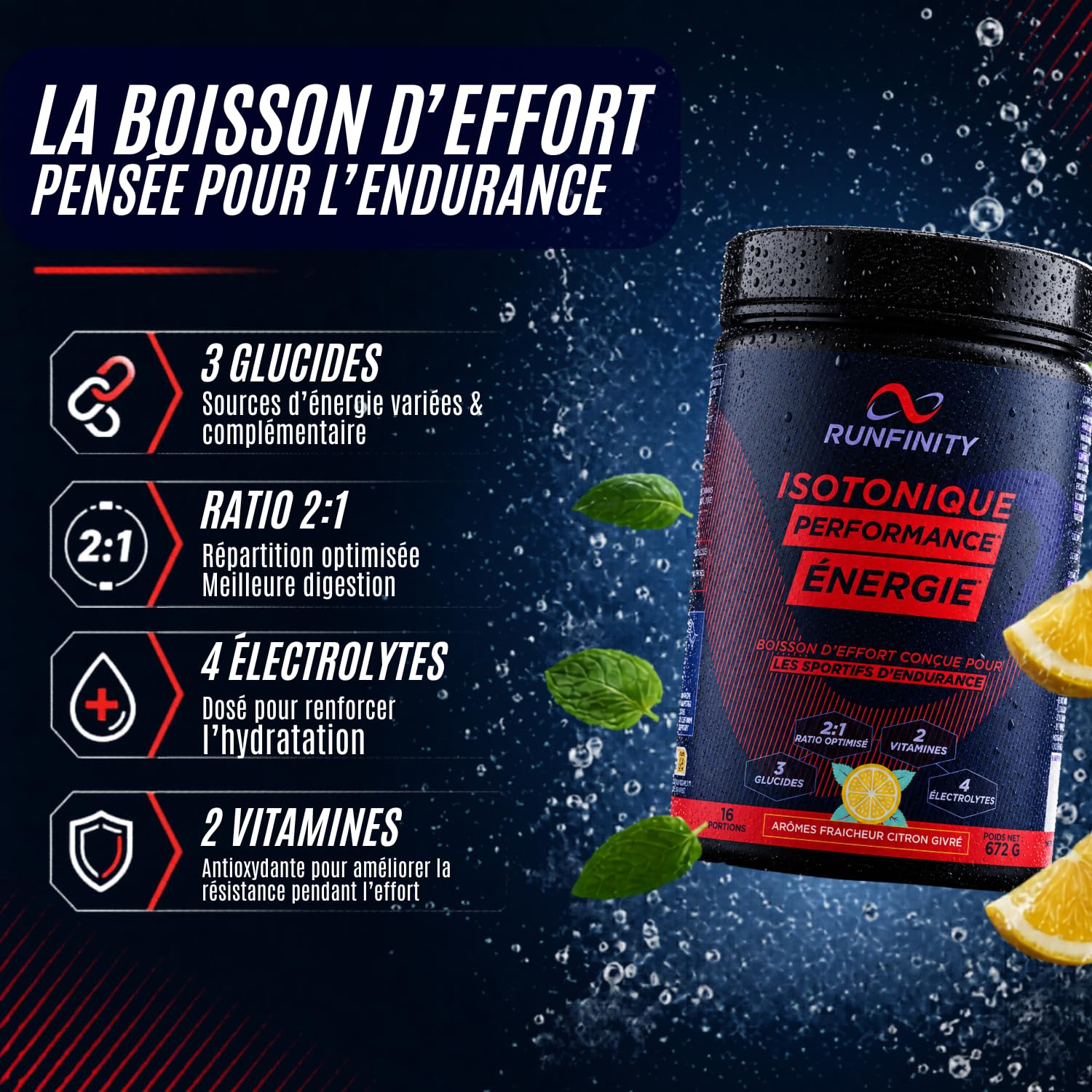 Boisson Isotonique Citron Givré & Soft Flasque 500 ml Runfinity (Lot)