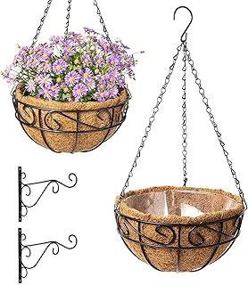 Hanging Planter Basket, Greenaholics Hanging Baskets for Plants Outdoor with 2 Wall Hooks and 2 Waterproof Cases Hanging B...