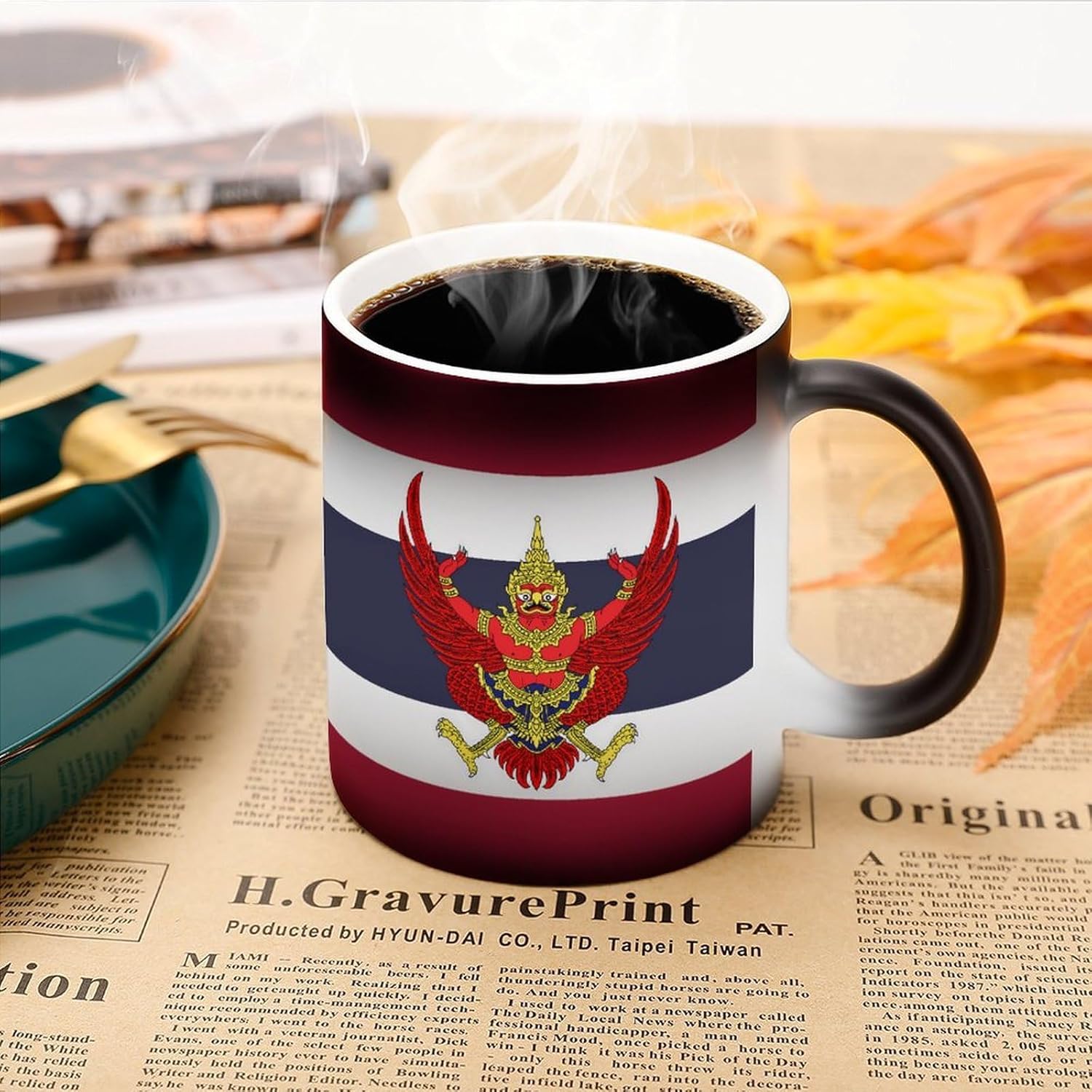 Emblem of Thailand Thai Flag Color Changing Mug Heated Ceramic Cup Heat Sensitive Coffee Mug Fun Gift