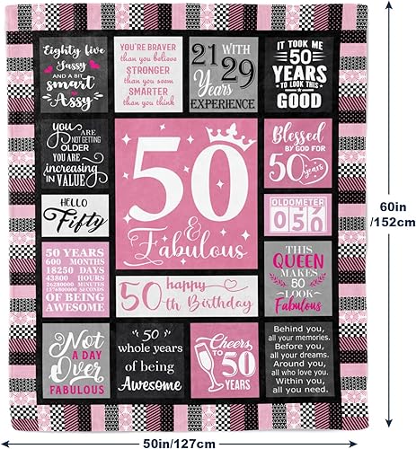 Miniatura 2 de Regalos de cumpleaños número 50 para ella, manta acogedora de 50 x 60 pulgadas, ideas de decoración únicas para mujeres de 50 años, el mejor regalo