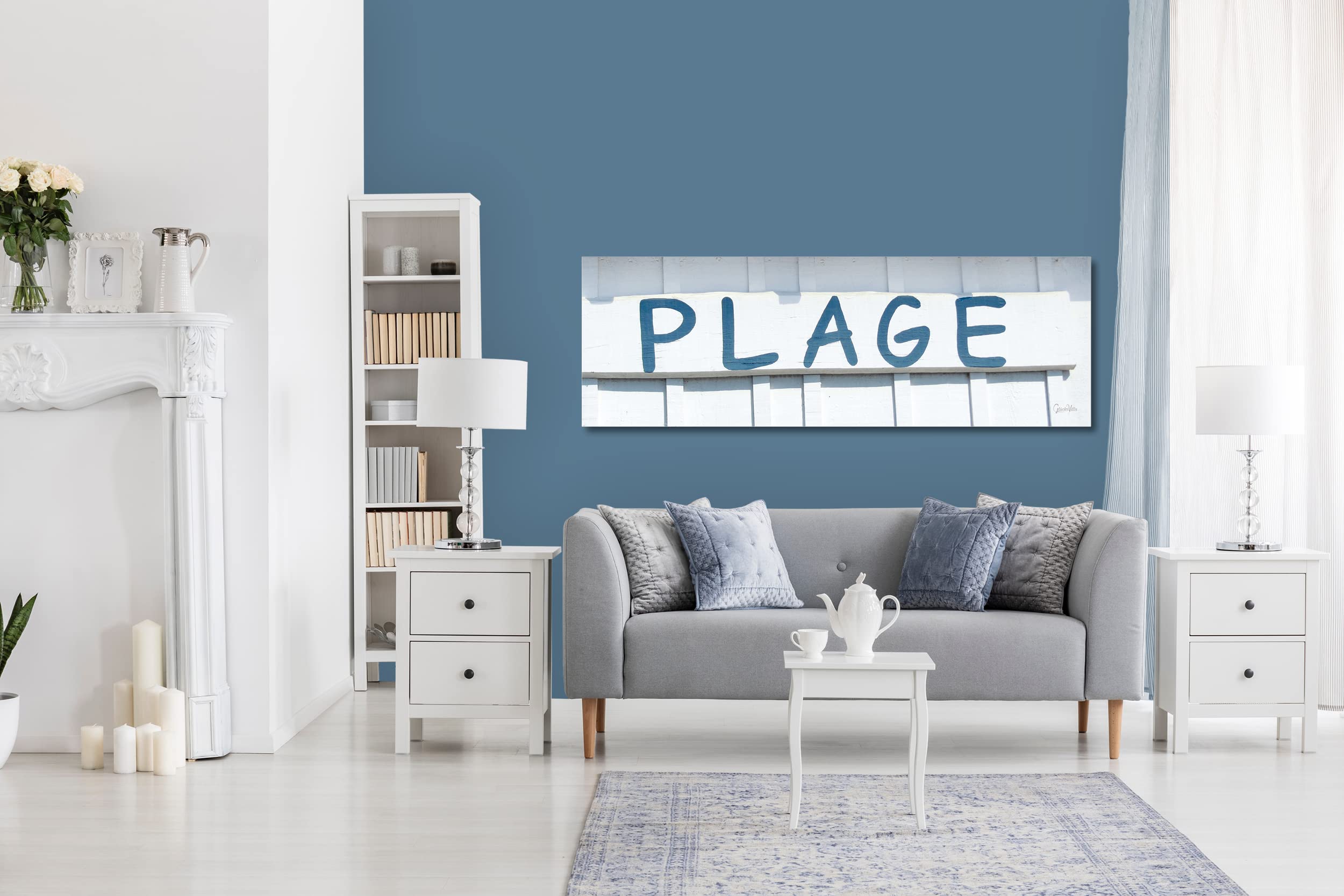 Glücksvilla - Zum Strand (Acrylglas-Bild 5 mm, 60 x 20 cm) | div. Maße - aus DE - Kunstdruck XXL Deko Wandbild quer - Fischerhütte Meer Insel Oleron Hütte Schild Plage