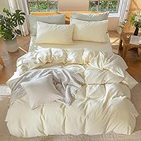 Vista 240 de MooMee Juego de funda de edredón 100% algodón lavado con textura tipo lino, transpirable, duradero, suave y cómodo