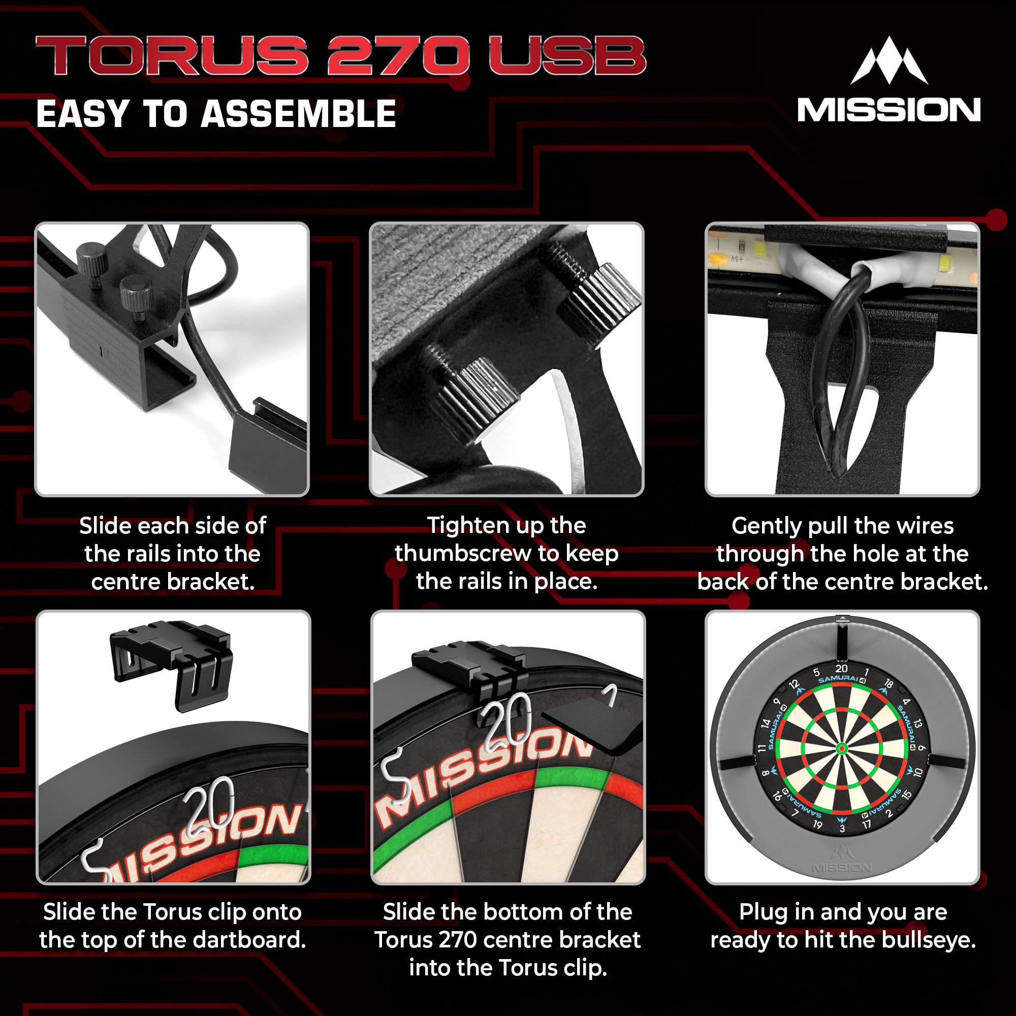 Mission Darts TOR270 Torus 270 | Dartscheibe LED Beleuchtungssystem mit leicht zugänglichem Bereich für uneingeschränktes Spielen, sandgestrahlt schwarz