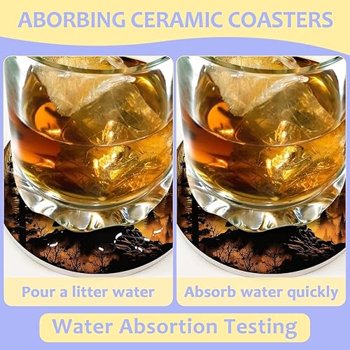 Miniatura 5 de Paquete de 2 posavasos de cerámica absorbente para automóvil, diseño de lobo y luna llena, posavasos de automóvil para portavasos de automóvil,