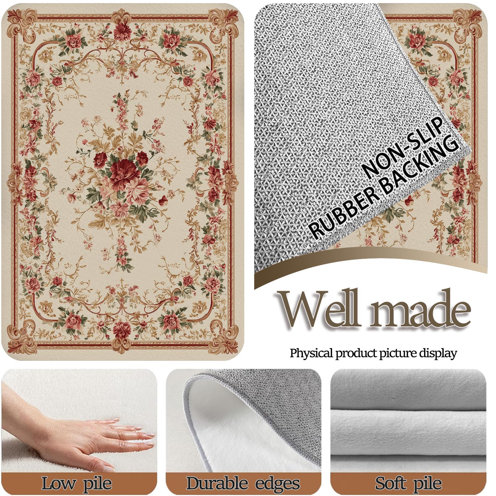 Lavable Tapis Salon Vintage Luxe Jaune Clair