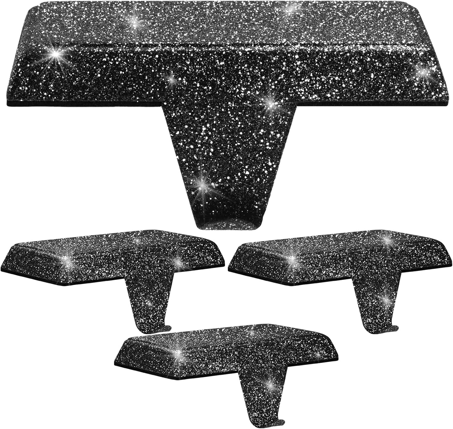 [Glitter] Metal Christmas Stocking Holders for Mantle - Set of 4, Weighted Hangers with Non-Slip Protective Pad for Mantel, TV Stand, Staircase, Dresser 4 Pack Bling-Black