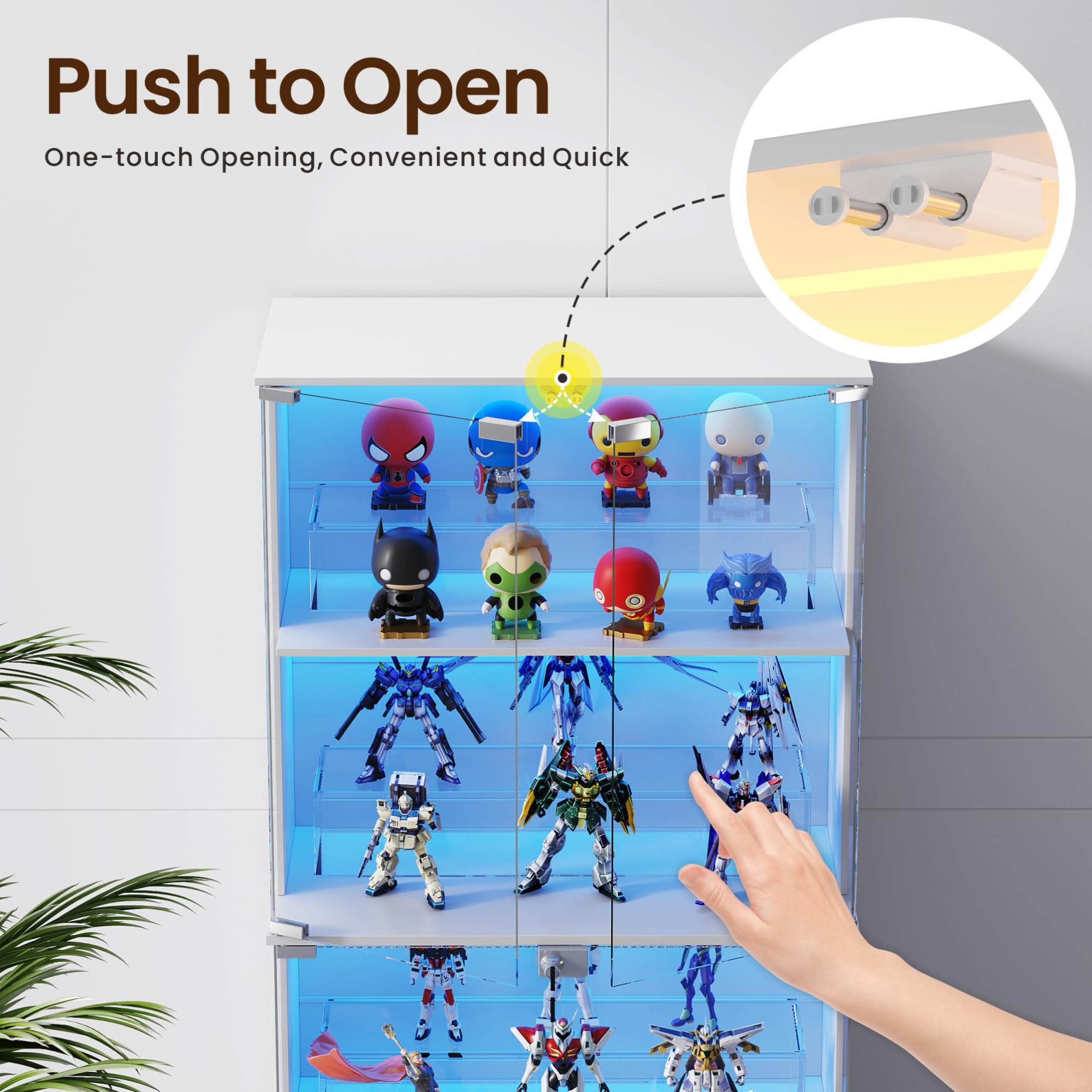 Lvifur Vitrina con iluminación LED y Puertas de Cristal para coleccionables y vinos, 35×70×168 cm, 4 Niveles, con sensores Inteligentes para salón o Dormitorio, Blanca