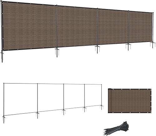 Miniatura 1 de Rejilla para valla de privacidad de 6 x 24 pies con postes de hierro, no excava, red de tela resistente para perros, para decoración de patio al