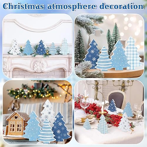 Miniatura 3 de Huwena 5 piezas de decoración de mesa de Navidad, árbol de Navidad, centro de mesa de Navidad de madera, búfalo azul, bandeja de Navidad, decoración