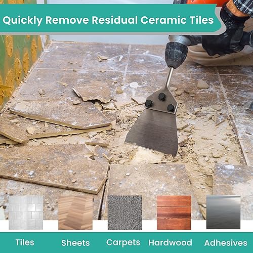 Miniatura 8 de Rascador de suelo SDS Plus de 5 pulgadas con pernos de repuesto y tuercas de seguridad, elimina fácilmente azulejos, yeso, pisos de madera dura y