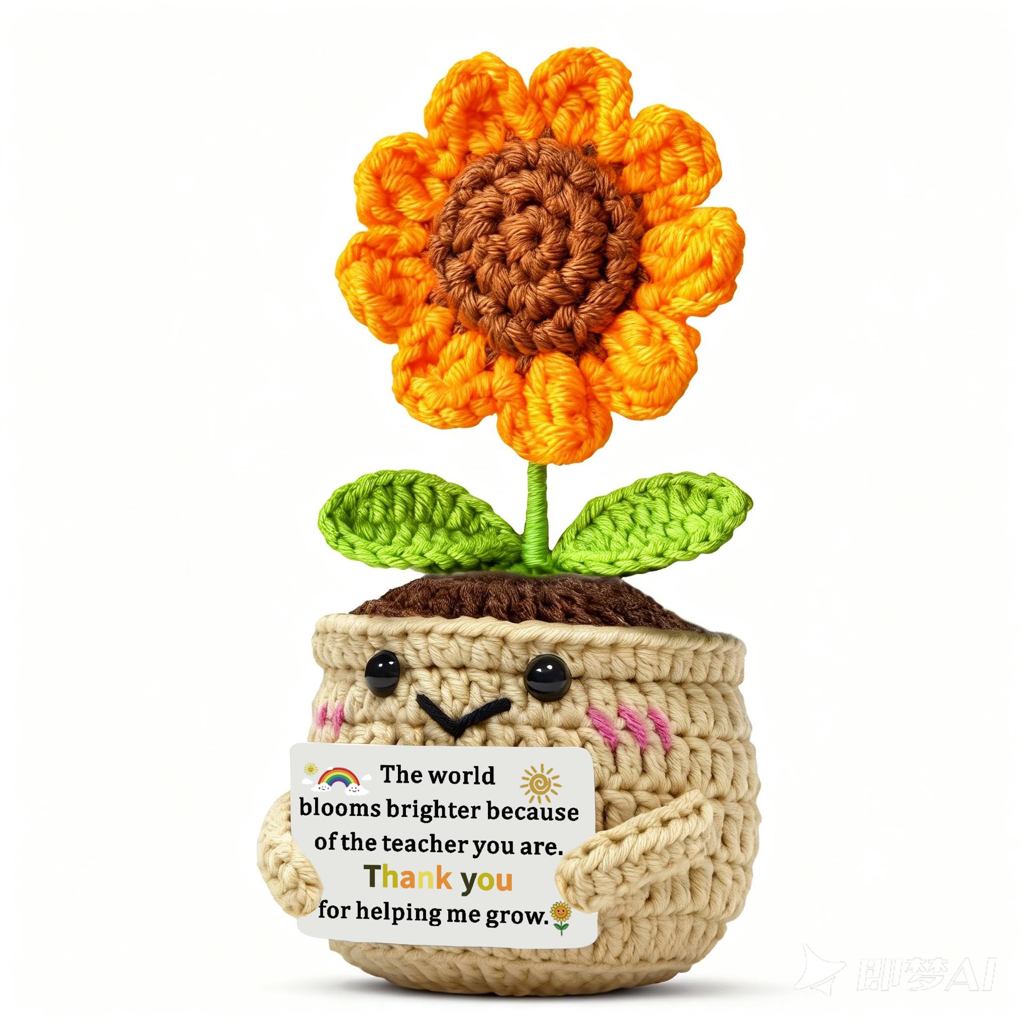 WTOPP Teacher Appreciation Gifts,Handmade Crochet Sunflower Teacher Gifts For Women,Teachers Appreciation Week,Thank You Gifts For Teachers Women,Emotional Inspirational Positive Crochet