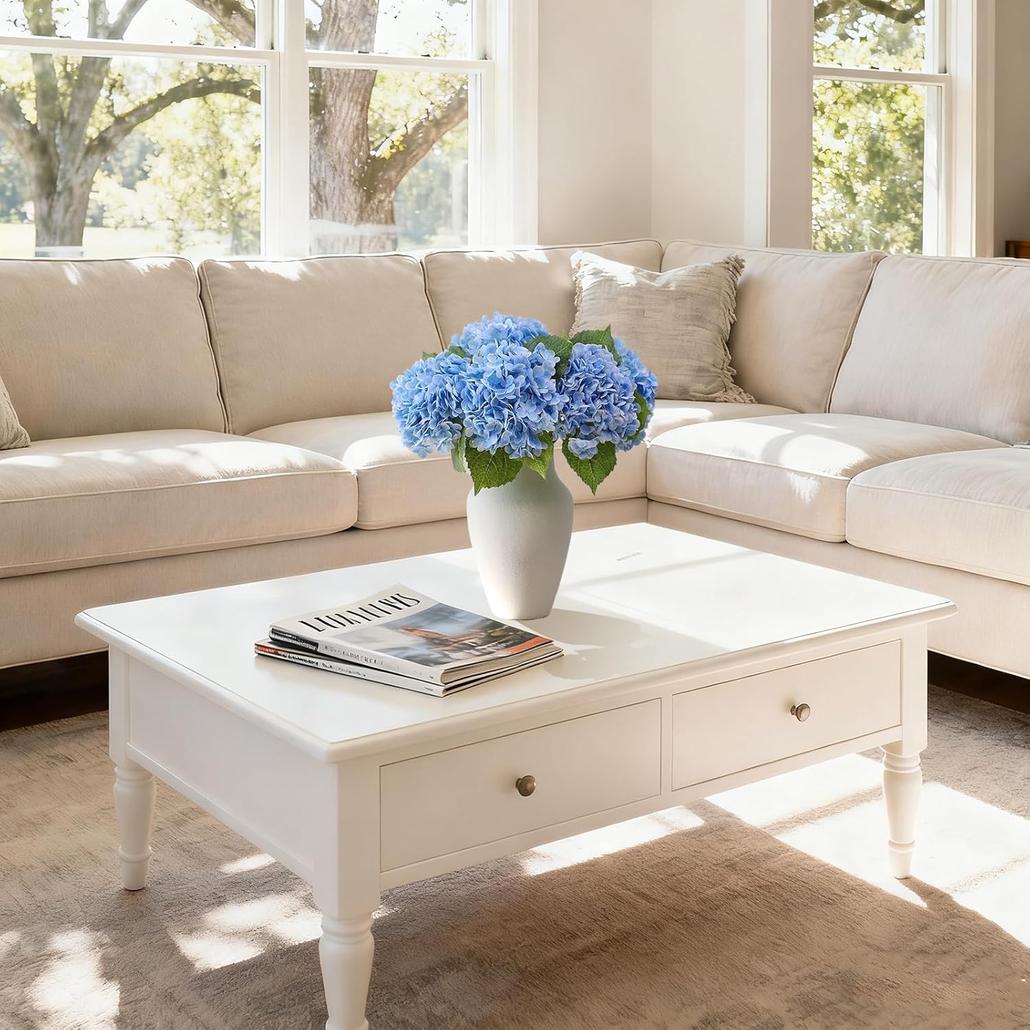 20" 4Pcs Blue Faux Hydrangea Flowers Real Touch Fake Hydrangeas Bouquet Hydrangea Artificial Flowers with Leaves Stems for Centerpiece Arrangements Wedding Party Home Décor - Image 4