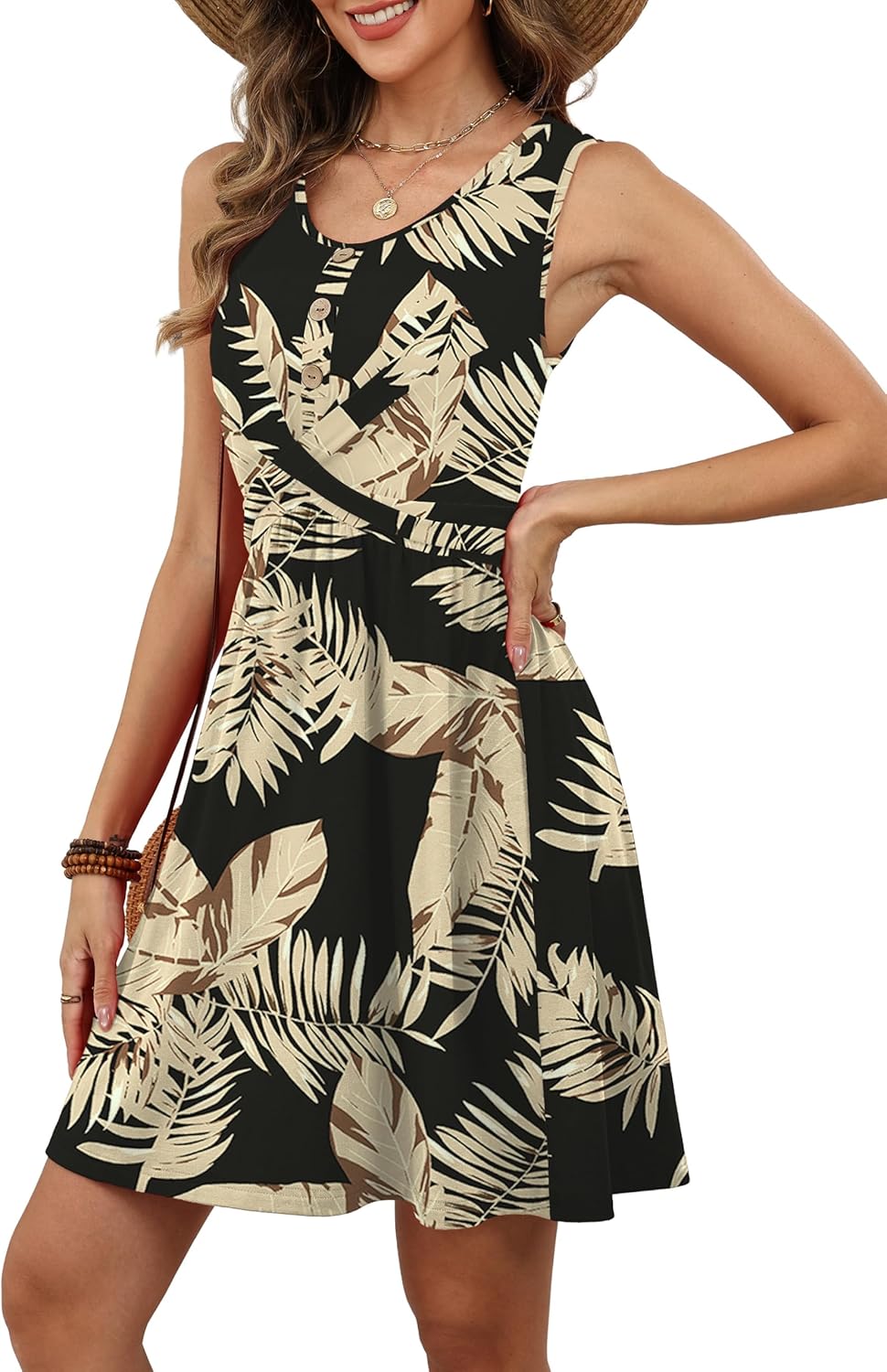 OFEEFAN Summer Dresses for Women Beach Fashion Sundresses Babydoll Dress Button Down Boho Dresses Cute Cross - Image 4